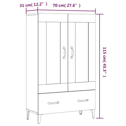 skab 70x31x115 cm konstrueret træ hvid