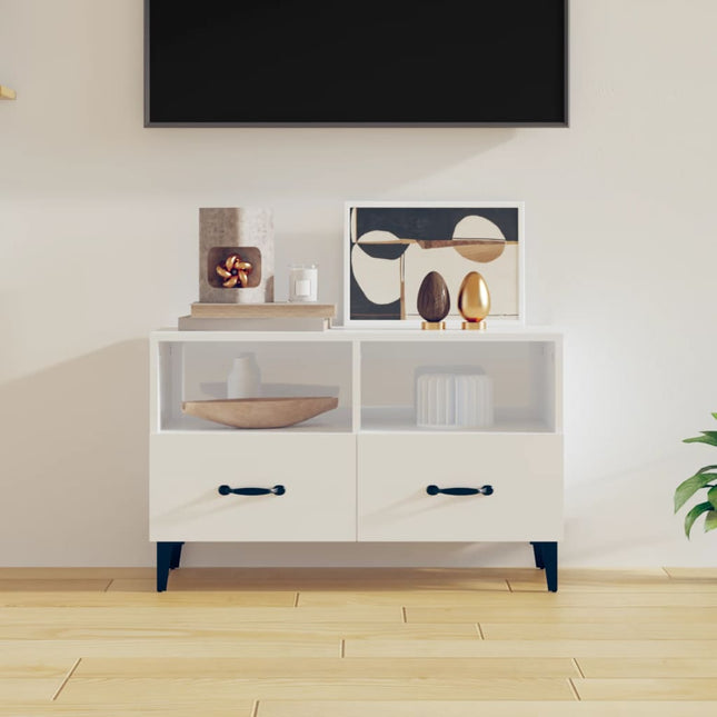 tv-bord 80x36x50 cm konstrueret træ hvid højglans