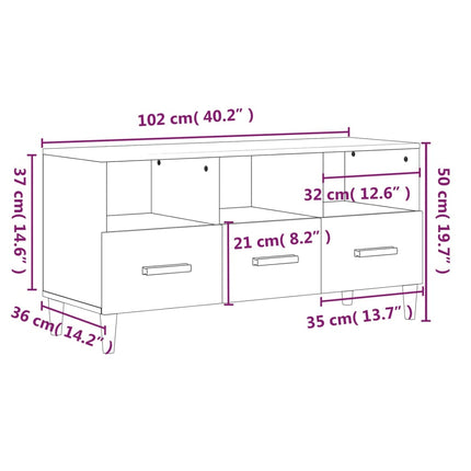 tv-bord 102x36x50 cm konstrueret træ hvid højglans