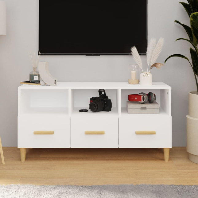 tv-bord 102x36x50 cm konstrueret træ hvid højglans