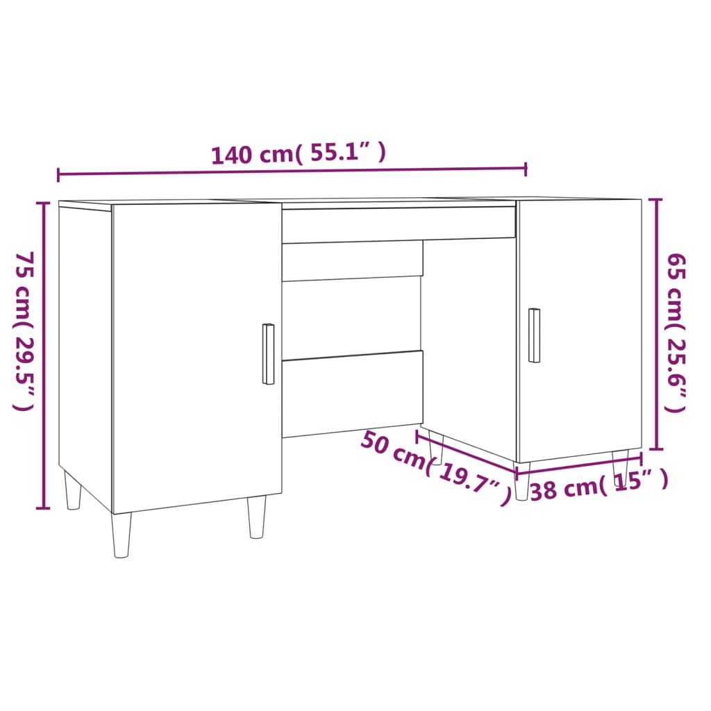 skrivebord 140x50x75 cm konstrueret træ betongrå