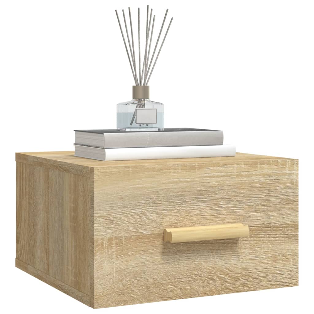 væghængte sengeborde 2 stk. 35x35x20 cm sonoma-eg