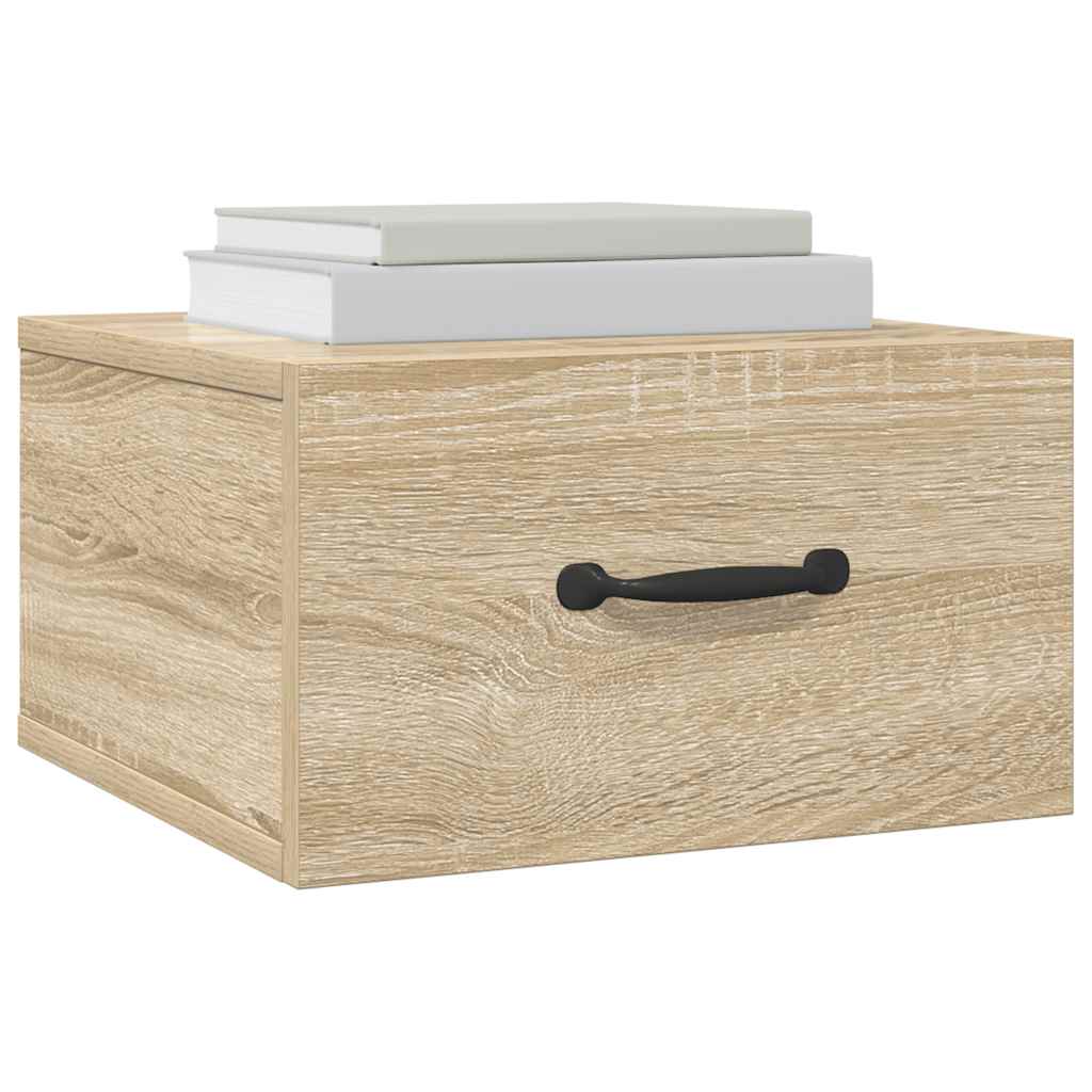 væghængte sengeborde 2 stk. 35x35x20 cm sonoma-eg