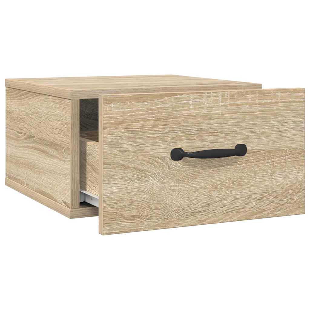 væghængte sengeborde 2 stk. 35x35x20 cm sonoma-eg