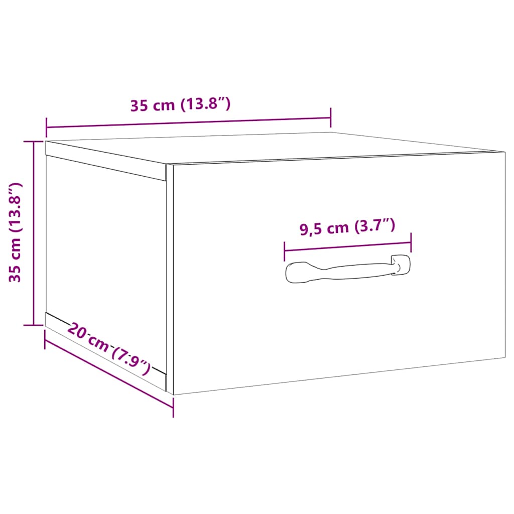væghængte sengeborde 2 stk. 35x35x20 cm sonoma-eg