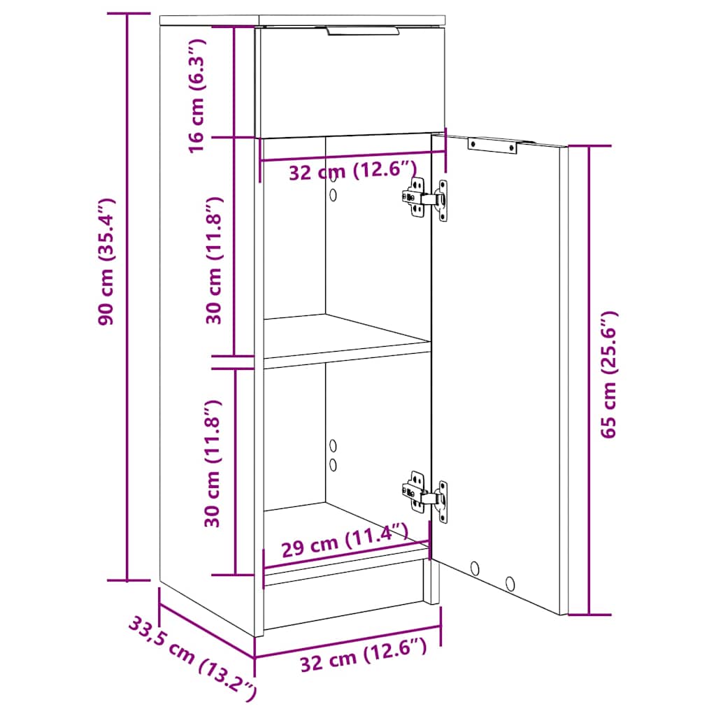 badeværelsesskab 32x34x90 cm konstrueret træ røget egetræ