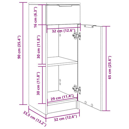 badeværelsesskab 32x34x90 cm konstrueret træ røget egetræ