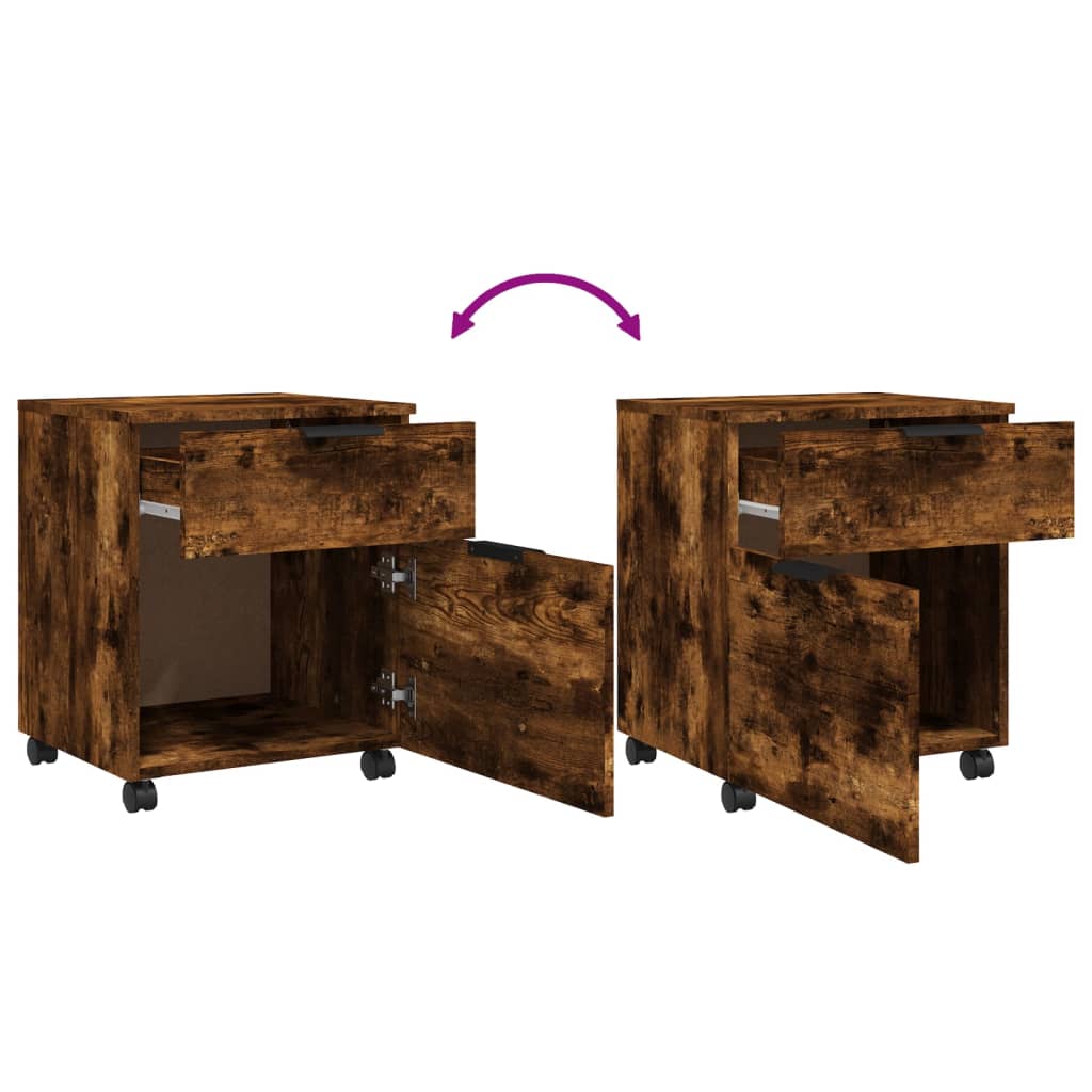 arkivskab med hjul 45x38x54 cm konstrueret træ røget egetræ