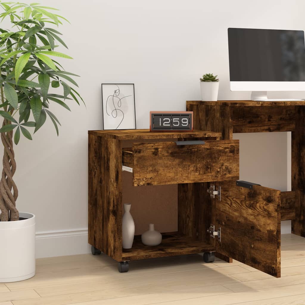 arkivskab med hjul 45x38x54 cm konstrueret træ røget egetræ