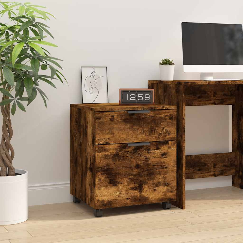 vidaXL arkivskab med hjul 45x38x54 cm konstrueret træ røget egetræ
