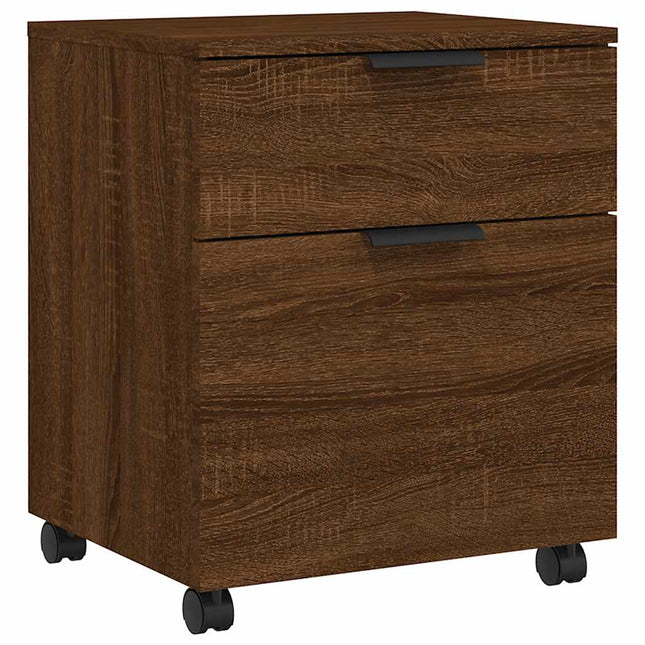 arkivskab med hjul 45x38x54 cm konstrueret træ brunt egetræ