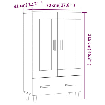 skab 70x31x115 cm konstrueret træ røget egetræsfarve