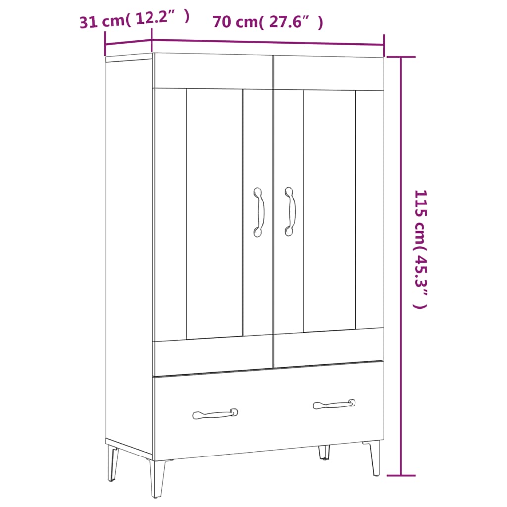 skab 70x31x115 cm konstrueret træ grå sonoma-eg