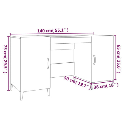 skrivebord 140x50x75 cm konstrueret træ grå sonoma-eg