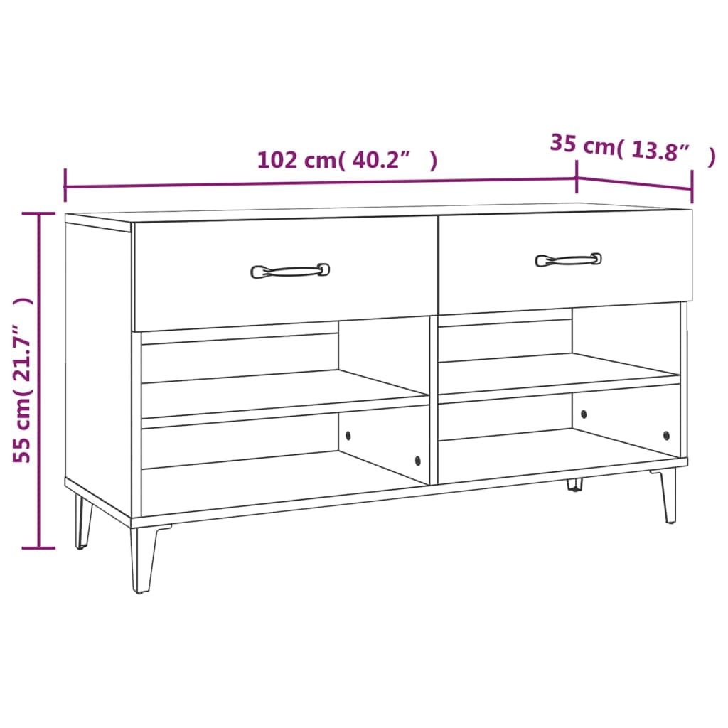skoreol 102x35x55 cm konstrueret træ grå sonoma-eg