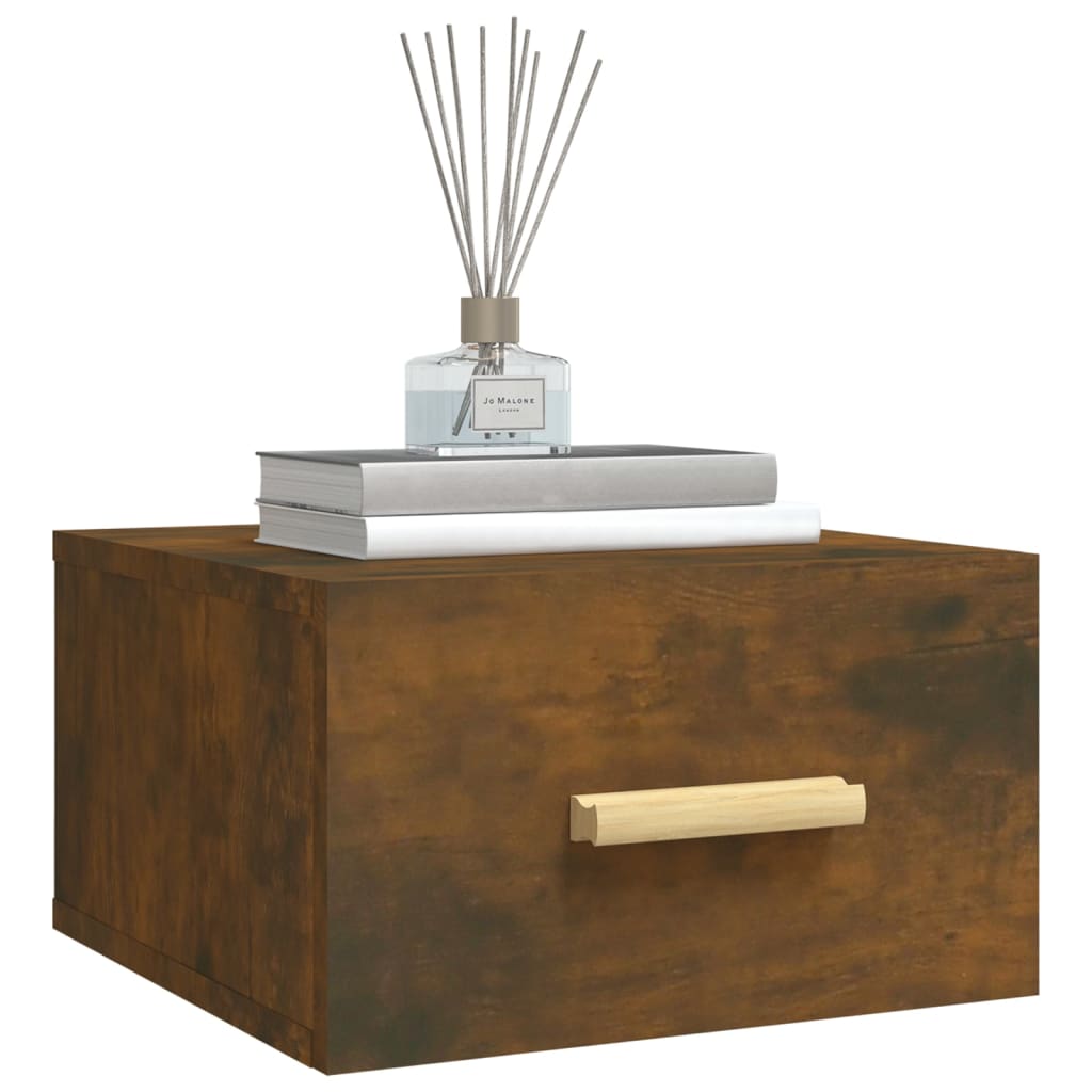 væghængte sengeborde 2 stk. 35x35x20 cm røget egetræsfarve