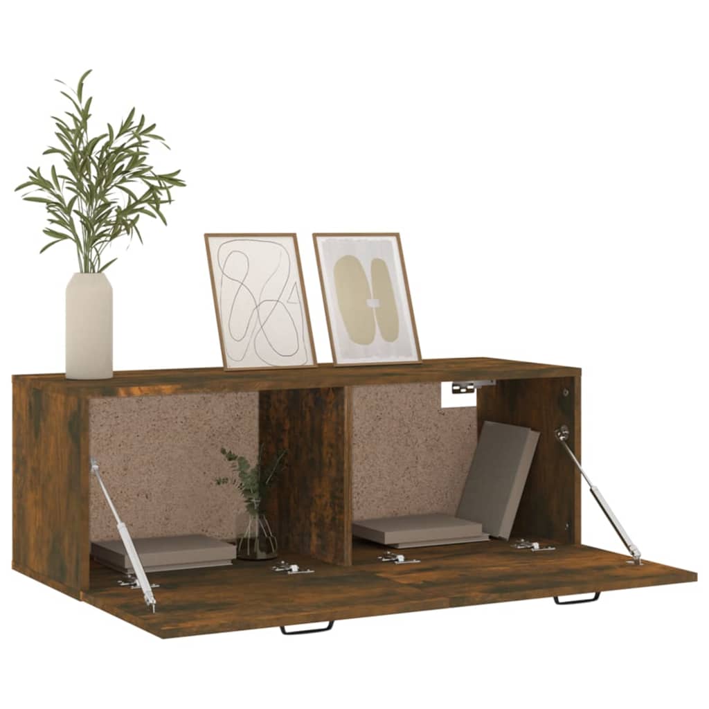 vægskab 100x36,5x35 cm konstrueret træ røget egetræsfinish