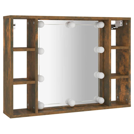 spejlskab med LED-lys 76x15x55 cm røget egetræsfarve