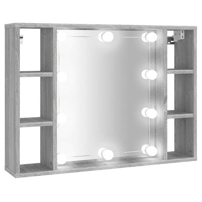 spejlskab med LED-lys 76x15x55 cm grå sonoma-eg