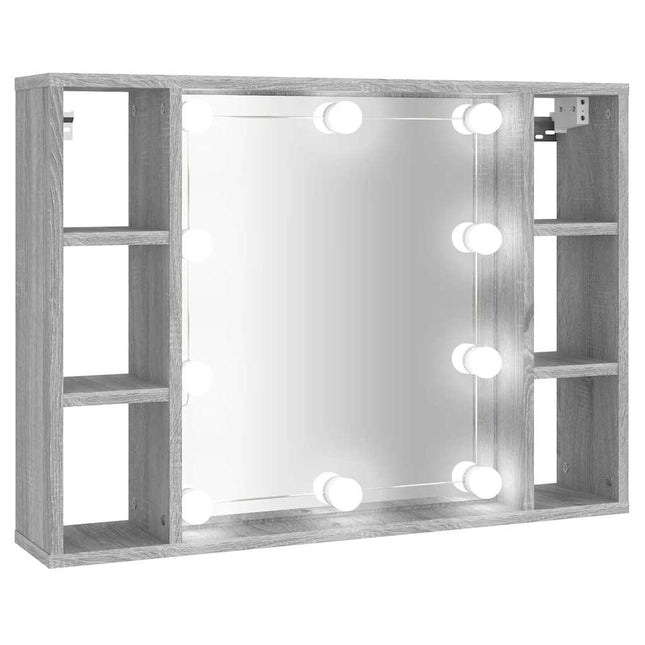 spejlskab med LED-lys 76x15x55 cm grå sonoma-eg