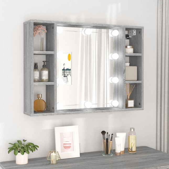spejlskab med LED-lys 76x15x55 cm grå sonoma-eg
