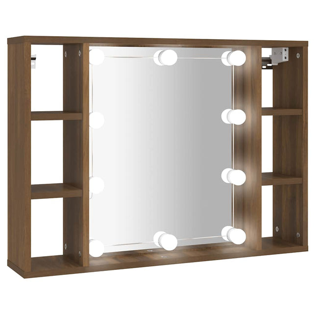 spejlskab med LED-lys 76x15x55 cm brun egetræsfarve