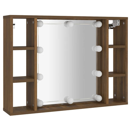 spejlskab med LED-lys 76x15x55 cm brun egetræsfarve
