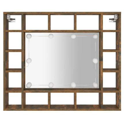 spejlskab med LED-lys 91x15x76,5 cm røget egetræsfarve