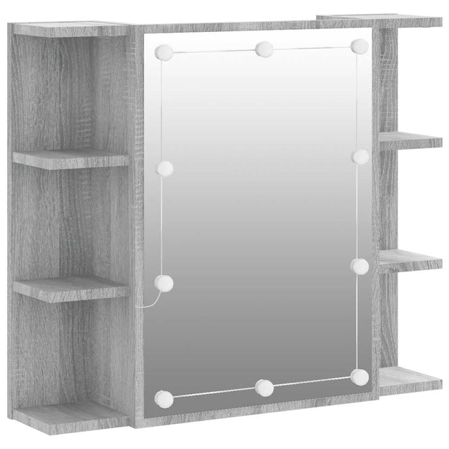 spejlskab med LED-lys 70x16,5x60 cm grå sonoma-eg