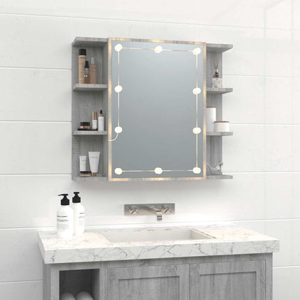 spejlskab med LED-lys 70x16,5x60 cm grå sonoma-eg