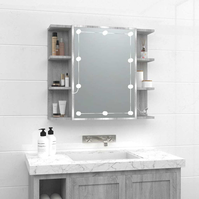 spejlskab med LED-lys 70x16,5x60 cm grå sonoma-eg