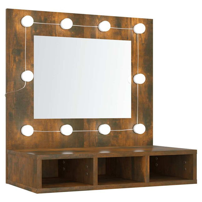 spejlskab med LED-lys 60x31,5x62 cm røget egetræsfarve