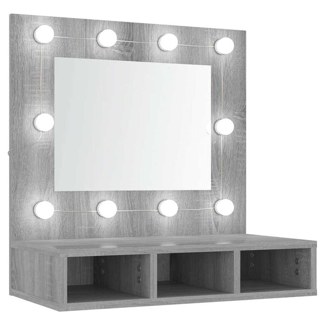spejlskab med LED-lys 60x31,5x62 cm grå sonoma-eg
