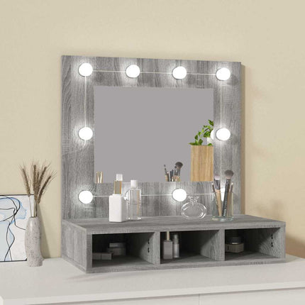 spejlskab med LED-lys 60x31,5x62 cm grå sonoma-eg