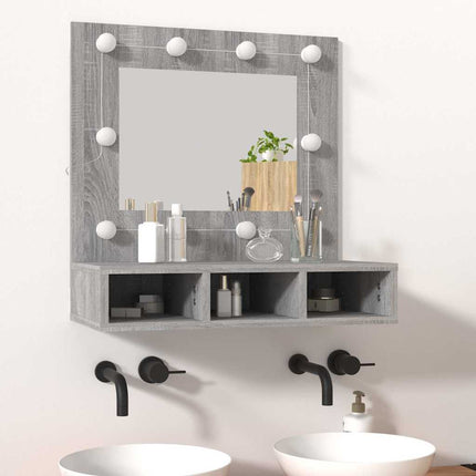 spejlskab med LED-lys 60x31,5x62 cm grå sonoma-eg