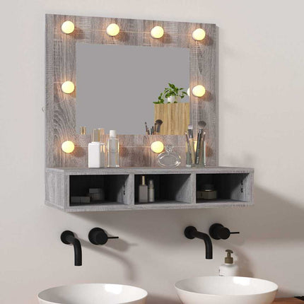 spejlskab med LED-lys 60x31,5x62 cm grå sonoma-eg