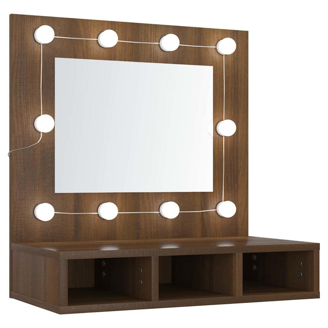 spejlskab med LED-lys 60x31,5x62 cm brun egetræsfarve
