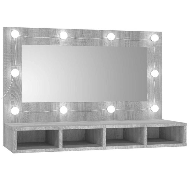 spejlskab med LED-lys 90x31,5x62 cm grå sonoma-eg