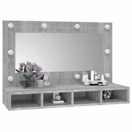 spejlskab med LED-lys 90x31,5x62 cm grå sonoma-eg