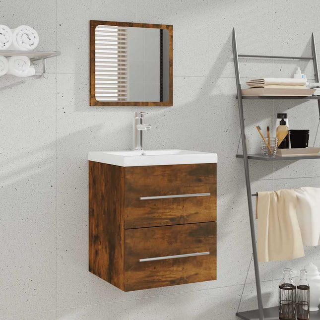 badeværelsesskab + spejl 41x38,5x48 cm konstrueret træ røget eg