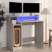 skrivebord m. LED-lys 97x45x90 cm konstrueret træ grå sonoma-eg
