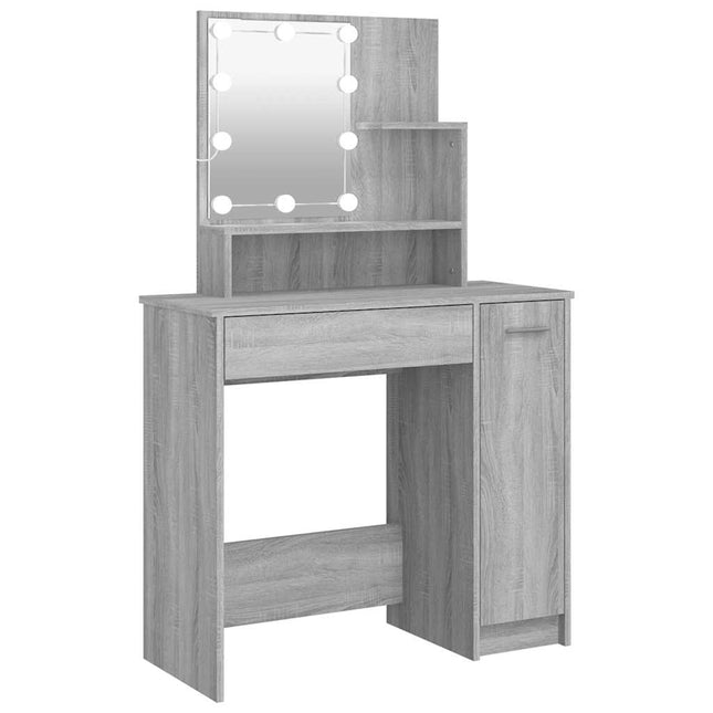makeupbord med LED-lys 86,5x35x136 cm grå sonoma-eg