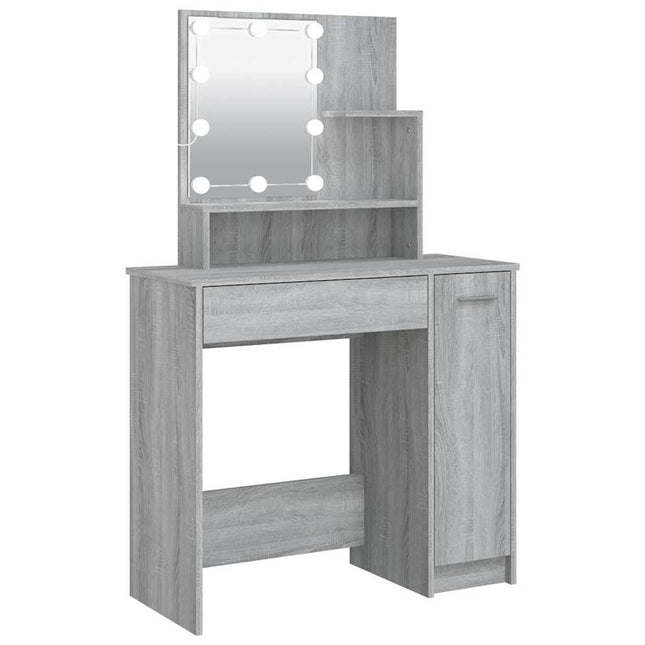 makeupbord med LED-lys 86,5x35x136 cm grå sonoma-eg