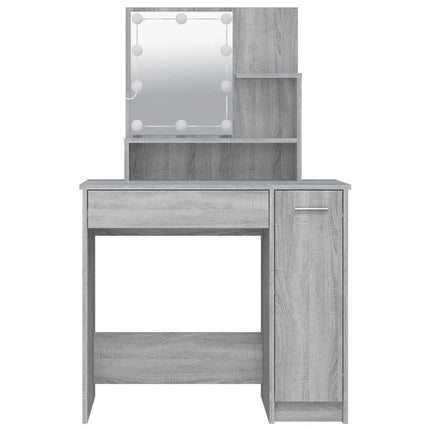 makeupbord med LED-lys 86,5x35x136 cm grå sonoma-eg