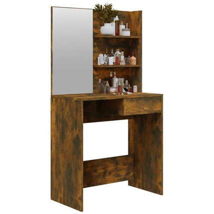 makeupbord med spejl 74,5x40x141 cm røget egetræsfarve