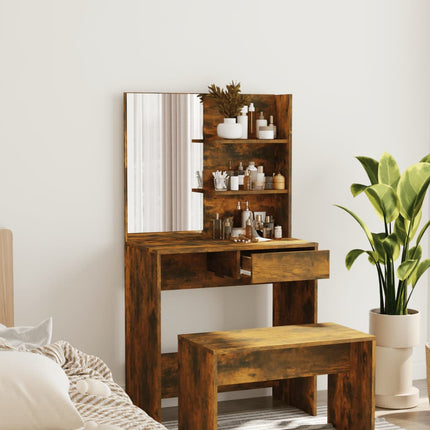 makeupbord med spejl 74,5x40x141 cm røget egetræsfarve