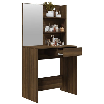 makeupbord med spejl 74,5x40x141 cm brun egetræsfarve