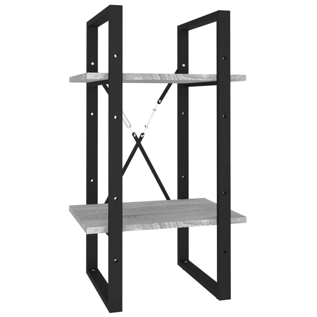 bogreol m. 2 hylder 40x30x70 cm konstrueret træ grå sonoma