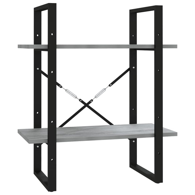 bogreol m. 2 hylder 60x30x70 cm konstrueret træ grå sonoma