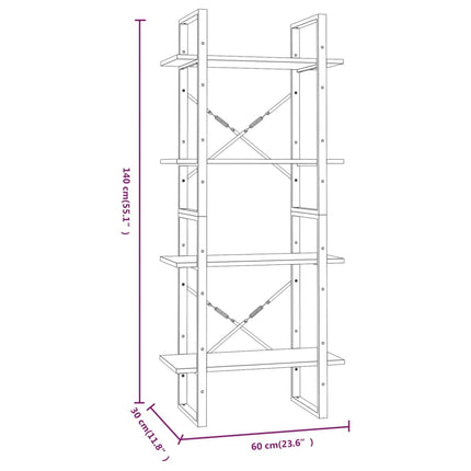 bogreol m. 4 hylder 60x30x140 cm konstrueret træ grå sonoma